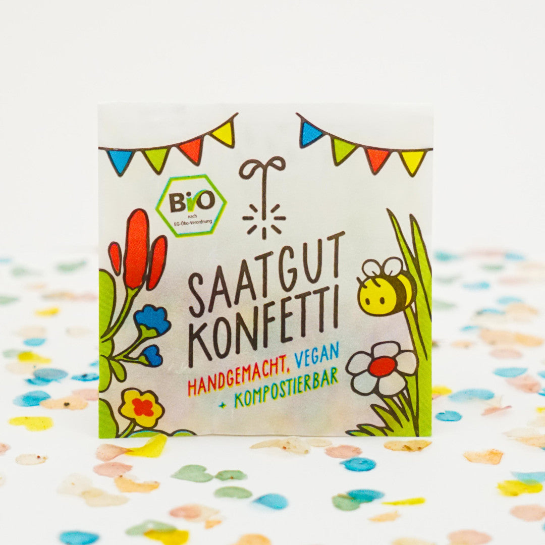 Saatgutkonfetti ist kompostierbares Konfetti. Vegan, bio und handgemacht in Kassel. data-zoom=